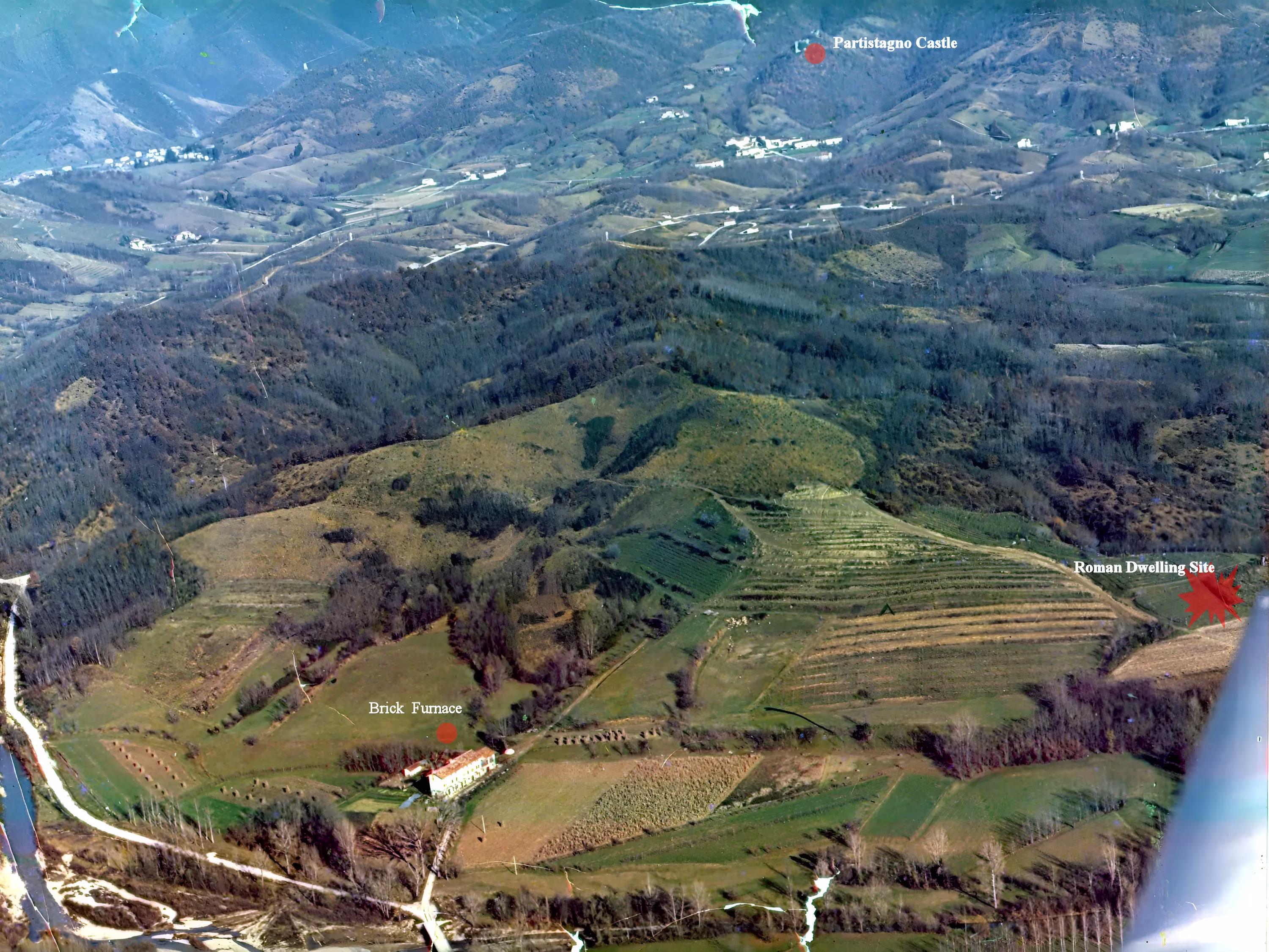 Aerial View of La Faula in 1969-70 showing Roman Dwelling Site